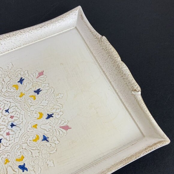 Handmade Sezzatini Firenze Florentine Ivory Serving Tray With Medallion Design - Picture 3 of 7